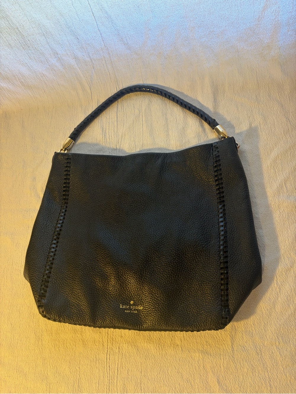 kate spade Black Leather Shoulder Bag with Braided Trim
